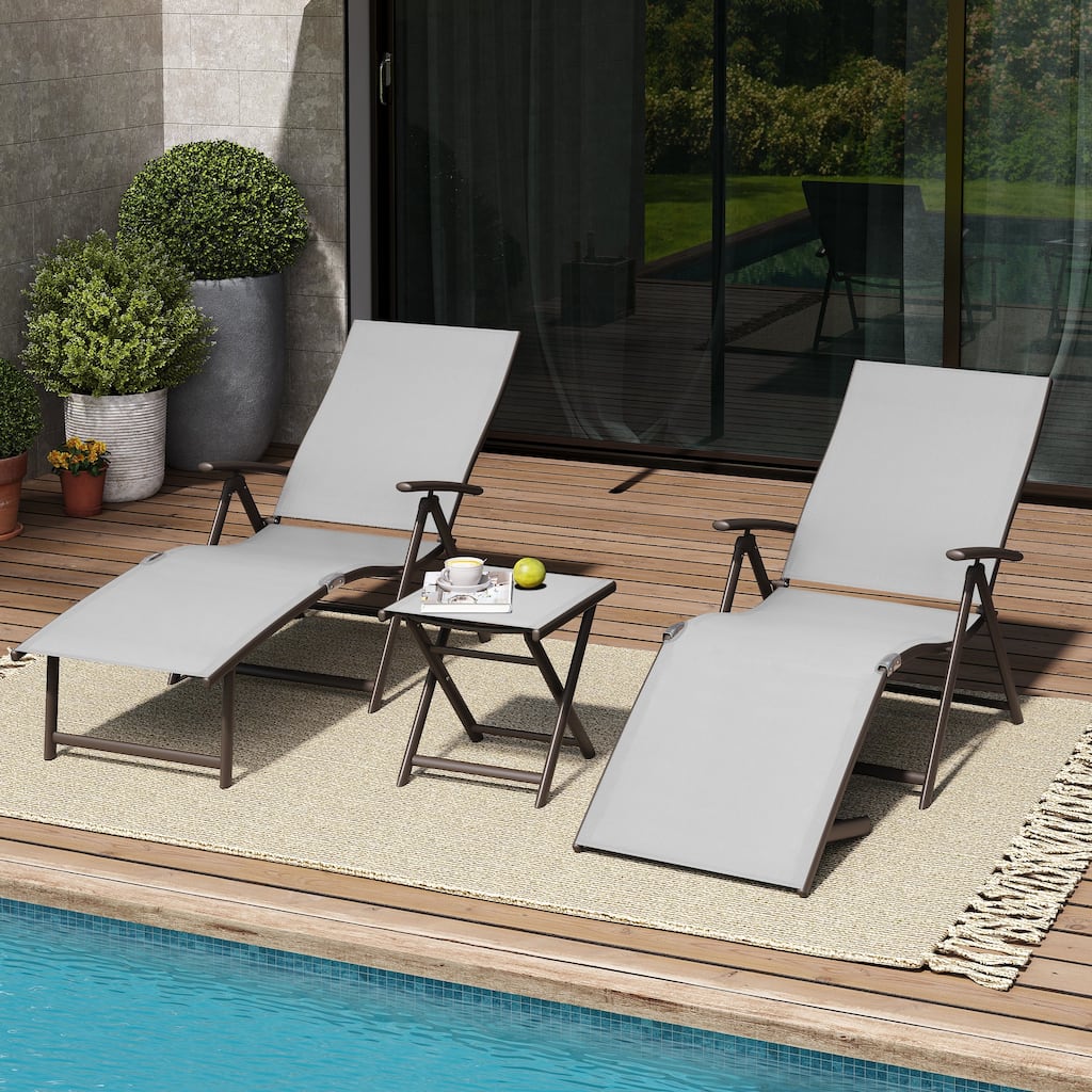 Pellebant Outdoor Adjustable Chaise Lounge Folding Chair and Table Set - N/A