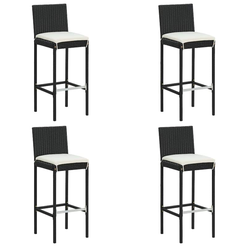 vidaXL 5 Piece Patio Bar Set with Cushions Black Poly Rattan - 15.7" x 17.3" x 42.5"