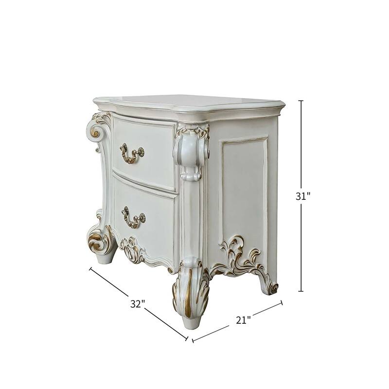 2 Drawers Nightstand with Oversized Scrolled Leg