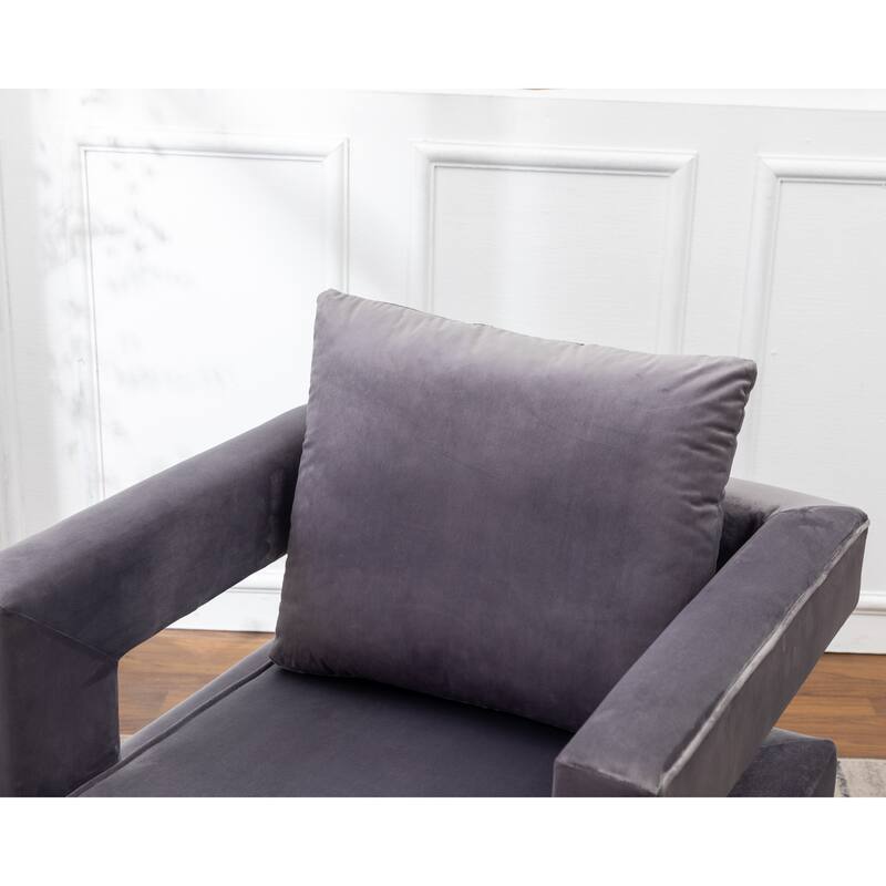 Gray Modern 29.75" Polyester Upholstered Arm Chair with Gold-Colored Metal Tube Frame