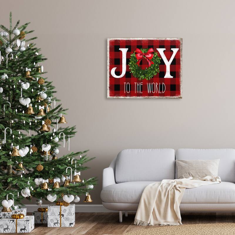 Stupell Joy To World Christmas Charm Buffalo Plaid Canvas Wall Art - Multi-Color