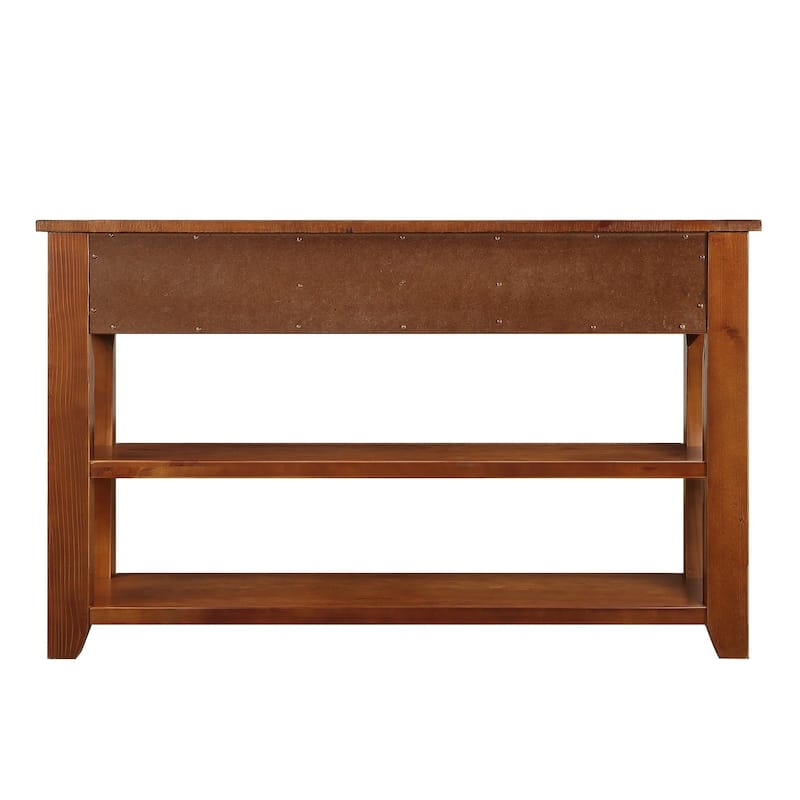 Solid Pine Wood Top Console Table with 3 Drawers and 2 Shelves