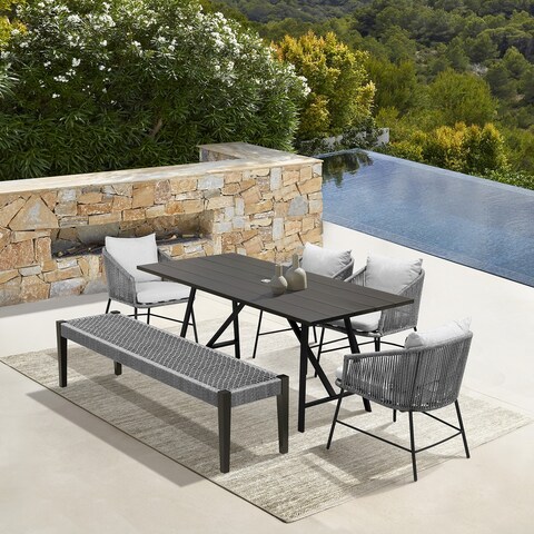 Koala Calica and Camino 6 Piece Outdoor Dining Set with Dark Eucalyptus Wood and Grey Rope and Cushions