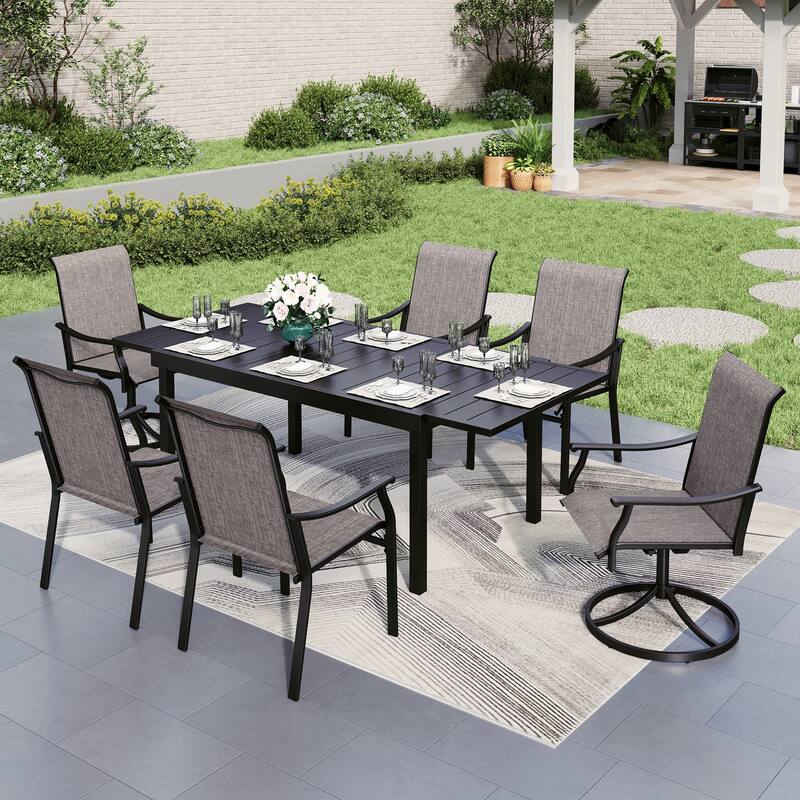 MAISON ARTS 7-Piece Patio Dining Set, 4 Textilene Fabric Armchairs and 2 Textilene Swivel Chairs with Rectangle Metal Table