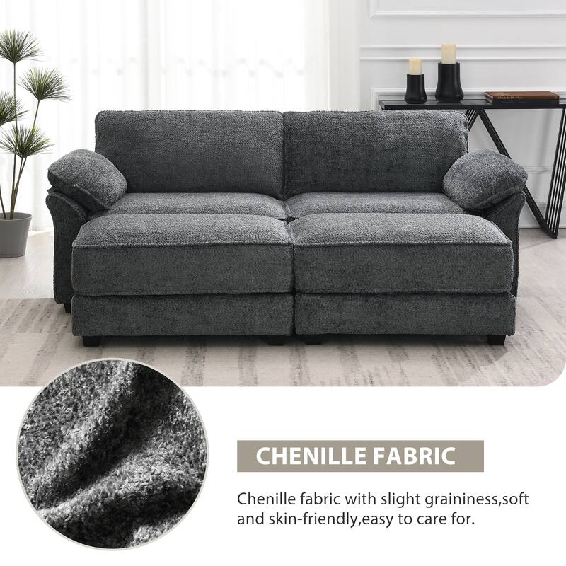 Grey 81" Convertible 4-Seat Modular Sofa