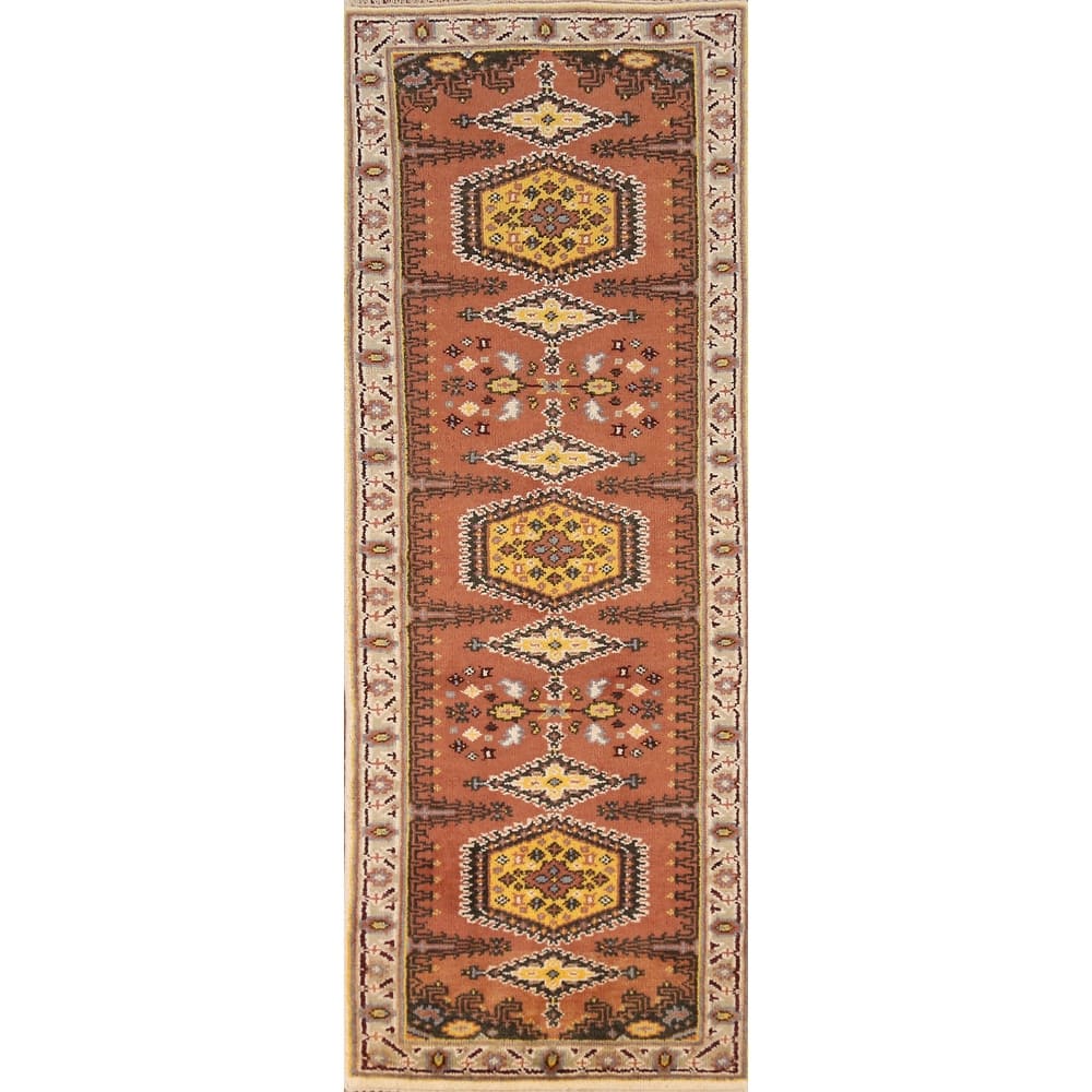 Orange Viss Indian Runner Rug Hand-Knotted Wool Carpet - 2'6" x 8'0"