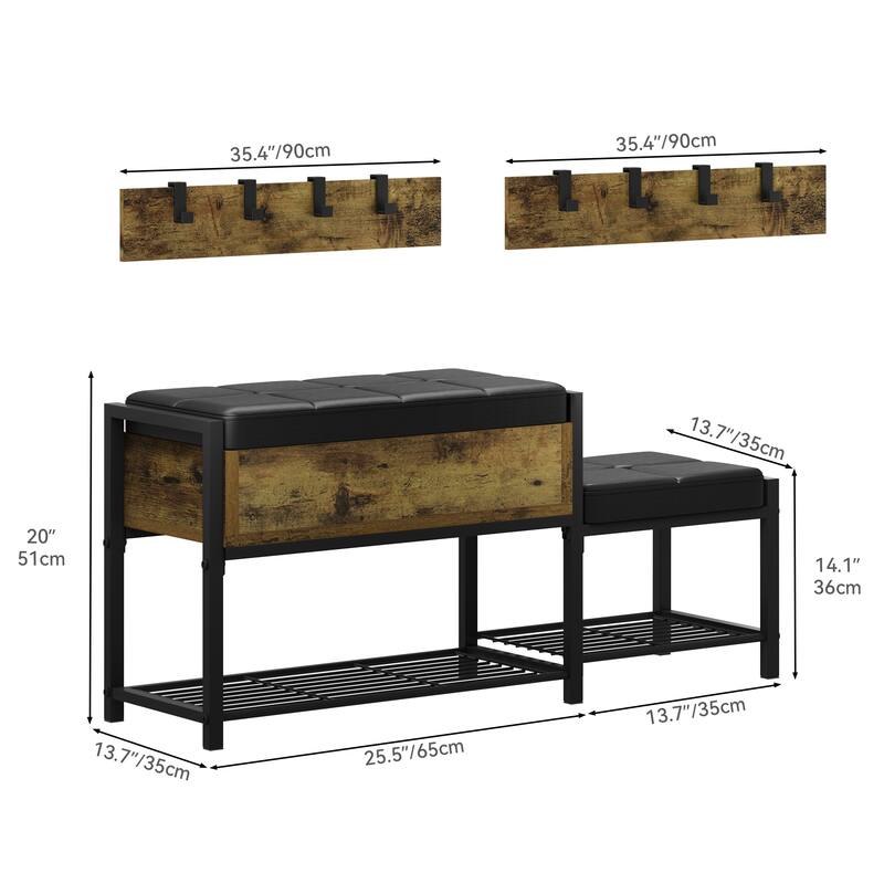 Entryway Bench with Coat Rack 4-in-1 Hall Tree and Bench