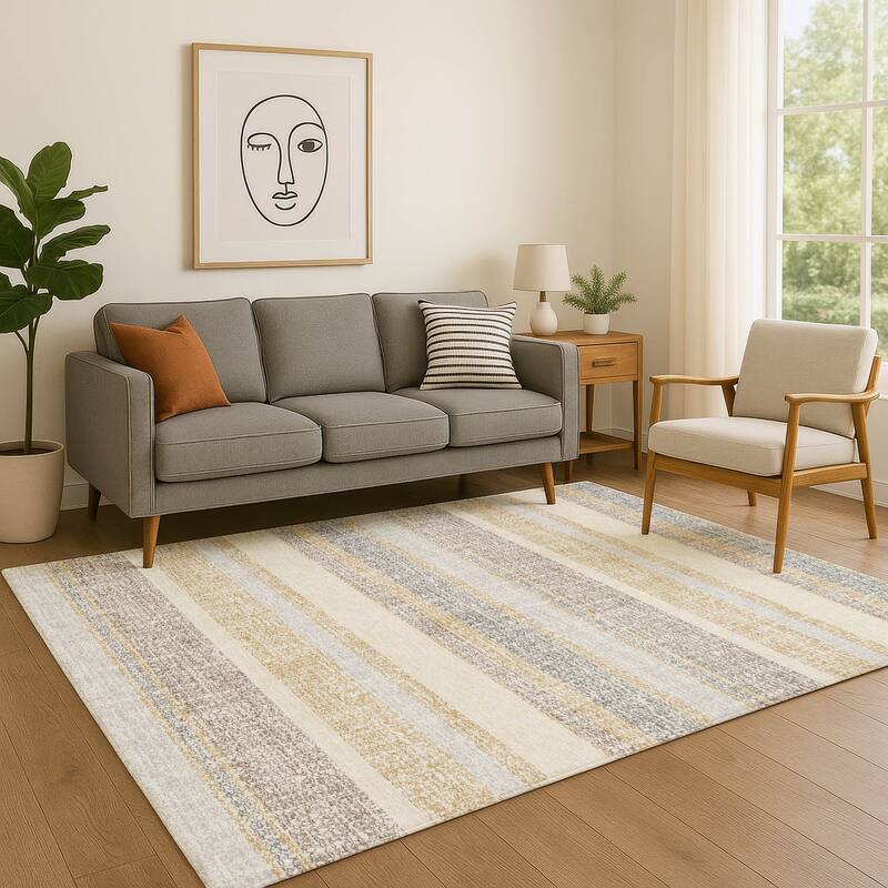 Premium Washable Super Soft Vintage Stripe Mayfield Rug - Gold - 5' x 7'6"