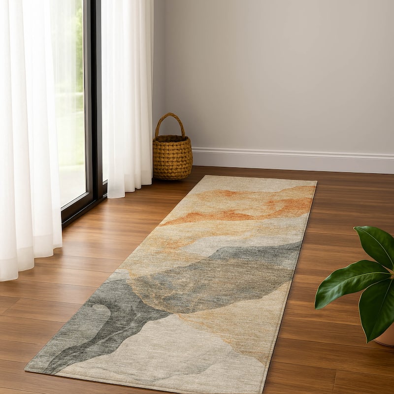 Premium Washable Super Soft Contemporary Fizal Mayfield Rug - Orange - 2'3" x 7'6"