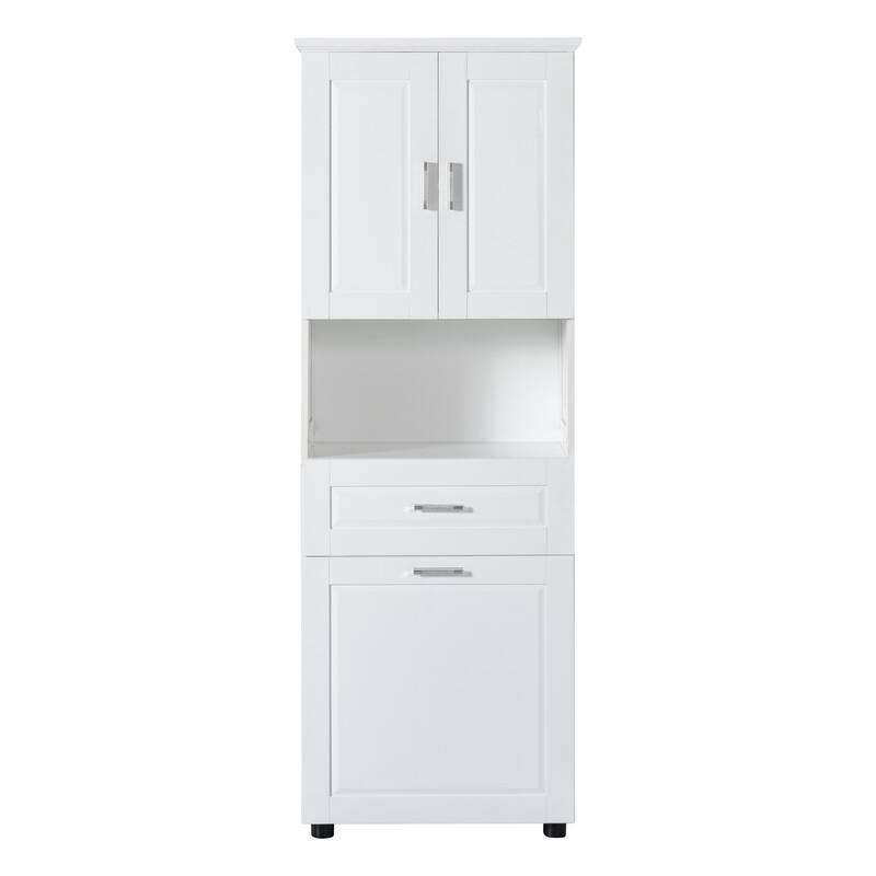 Tall Bathroom Storage Cabinet with Tilt-Out Laundry Basket, Drawer and Adjustable Shelf, Freestanding Floor Cabinet