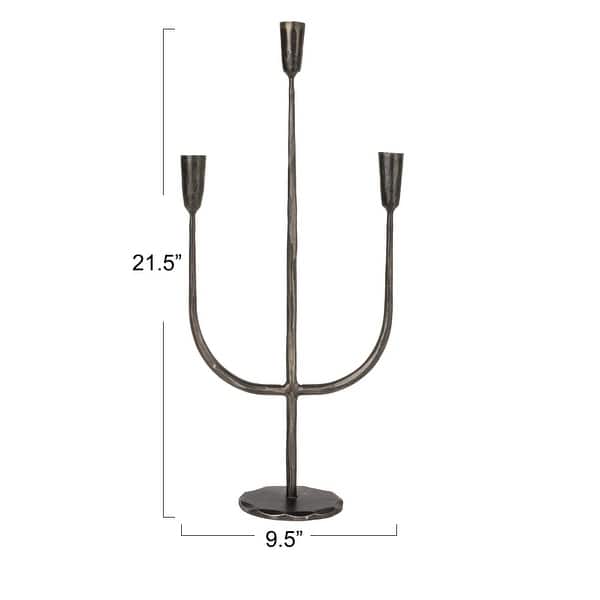 dimension image slide 3 of 4, Hand-Forged Metal Candelabra - 9.5"L x 4.0"W x 21.5"H