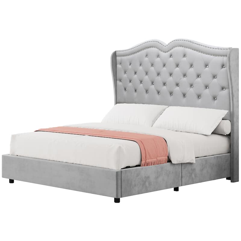 Moasis Queen Lift Up Storage Bed with Headboard 51.6"Tall - Grey - Queen