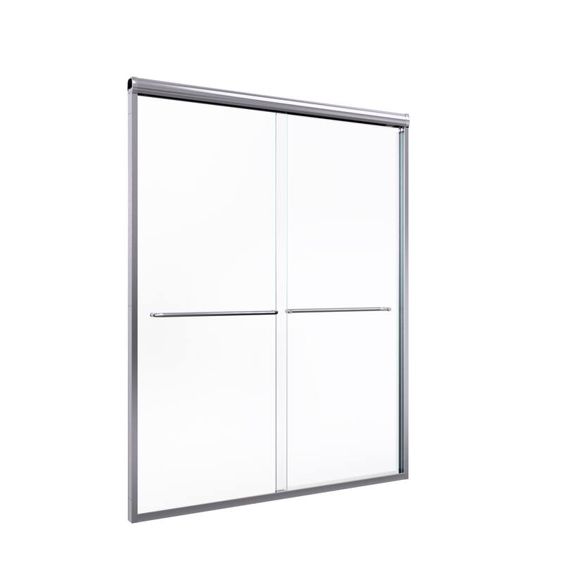 GDFStudio - Modern Semi-Frameless Double Sliding Shower Door with 1/4" SGCC Tempered Glass & Stainless Steel Handle