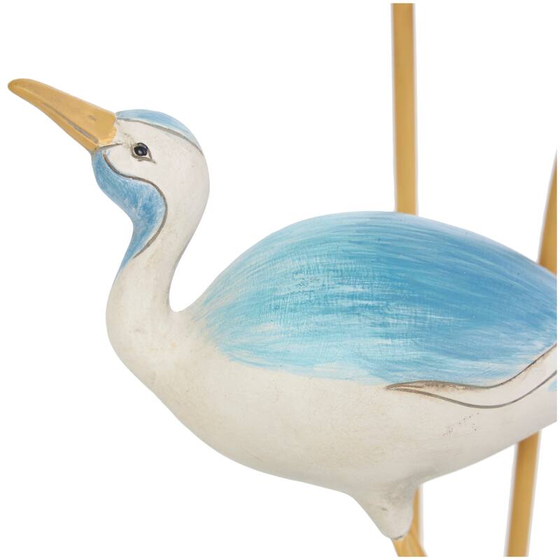 Polystone Bird Family Sculpture with Yellow Accents - Light Blue - Roche River Decor - 5"W x 11"L x 15"H