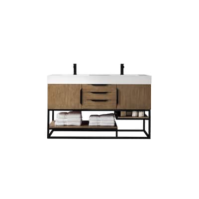 James Martin Vanities Columbia 59" Double Vanity, Latte Oak with Matte Black Hardware