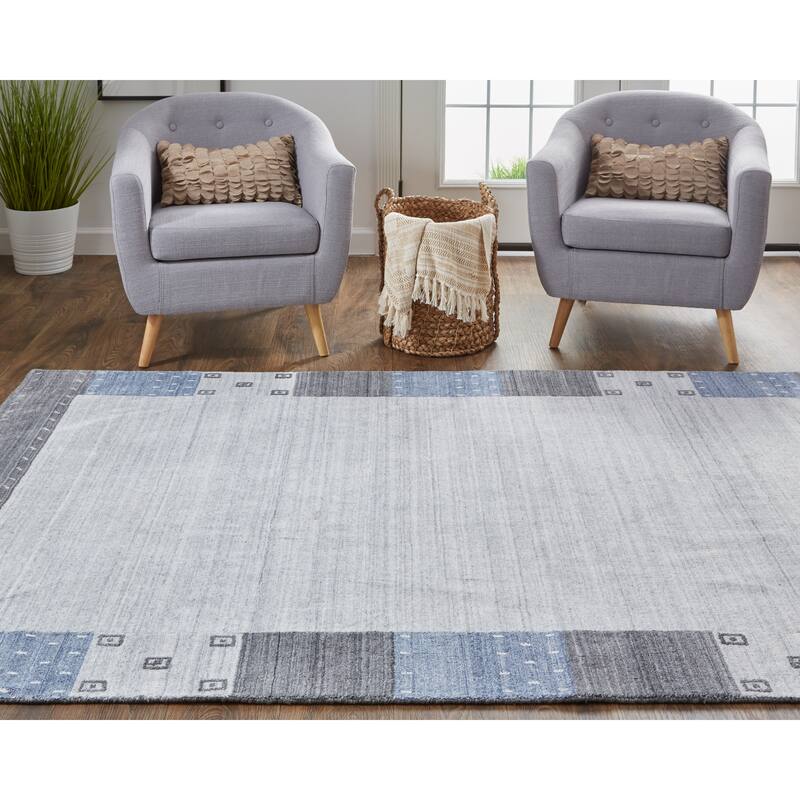 Yurie Contemporary Gebbah Rug, Light Gray/Denim Blue, Area Rug