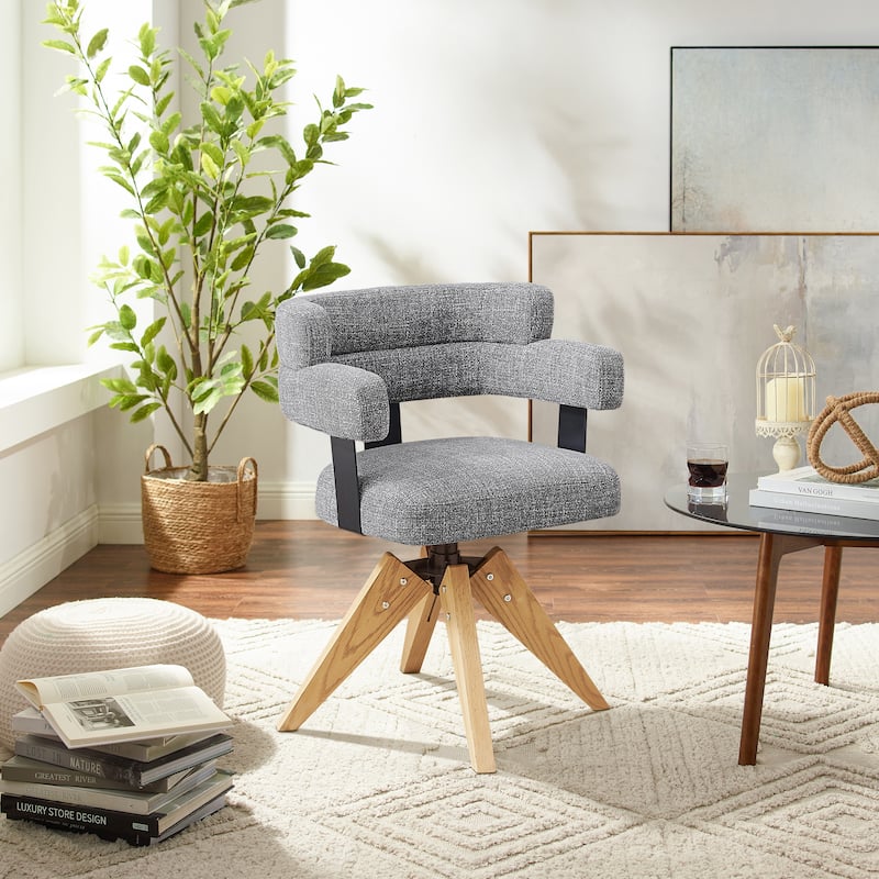 Art Leon Modern Wood and Upholstered Swivel Chair