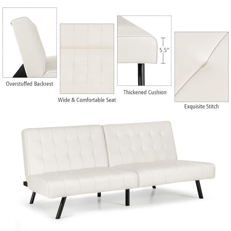 Costway Futon Sofa Bed PU Leather Convertible Folding Couch Sleeper - 70'' x 33.5'' x 32.5''