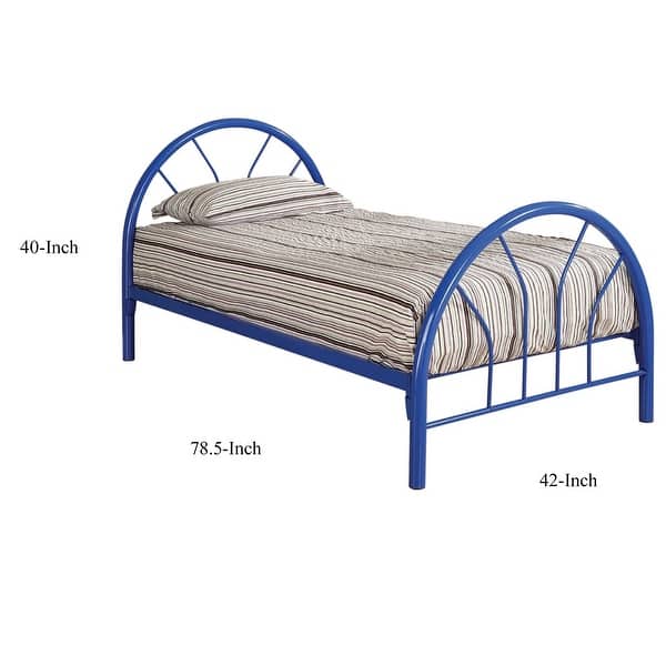Casually Modish Twin Size Metal Bed, Blue