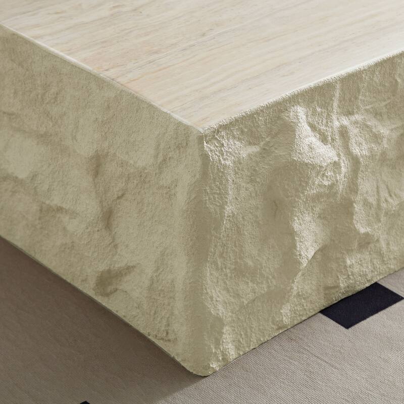 35.43 Inch Retro Table Modern Coffee Table Fiberglass Square Coffee Table with Surface Small Holes, for Living Room