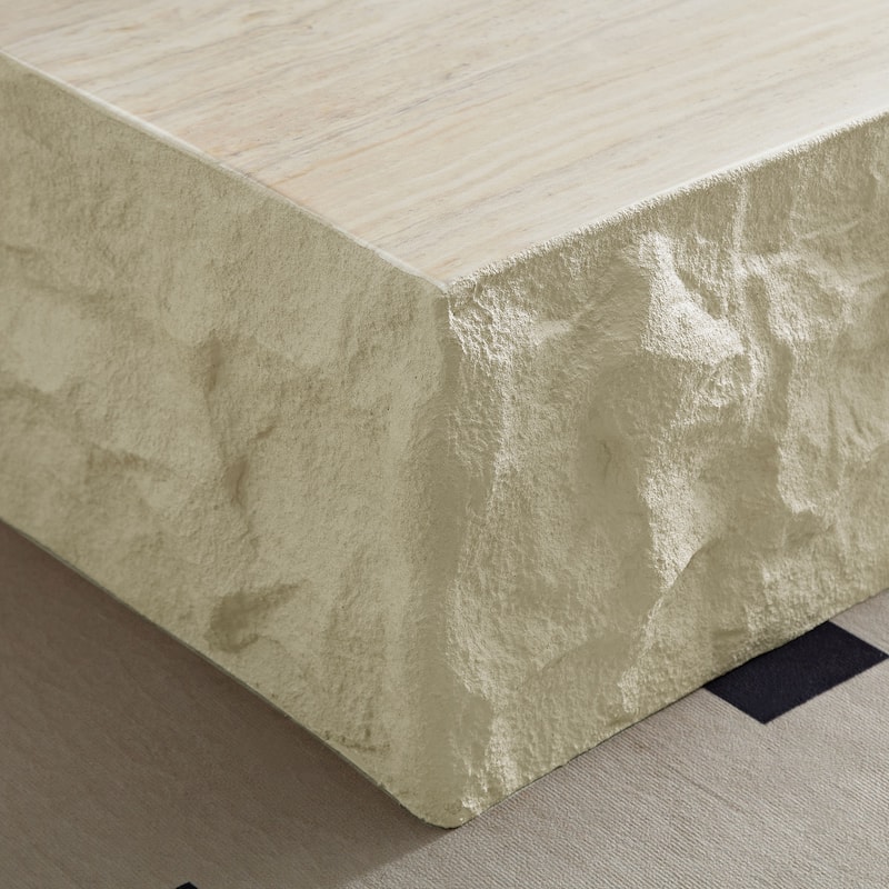 Fiberglass Square Center Coffee Table,35.43''Vintage Table,Imitation Stone Table Front Of The Sofa,Coffee Table