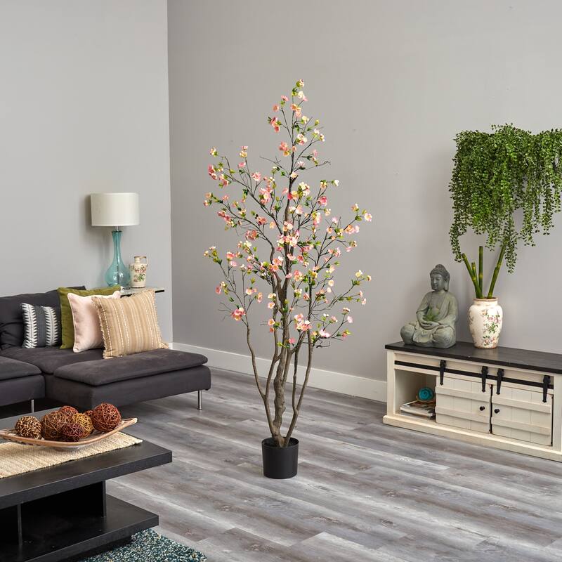 Artificial Cherry Blossom Tree 6.5ft - Realistic Silk Tree for Home Decor, Office, Living Room - Green - 41-50 Inches