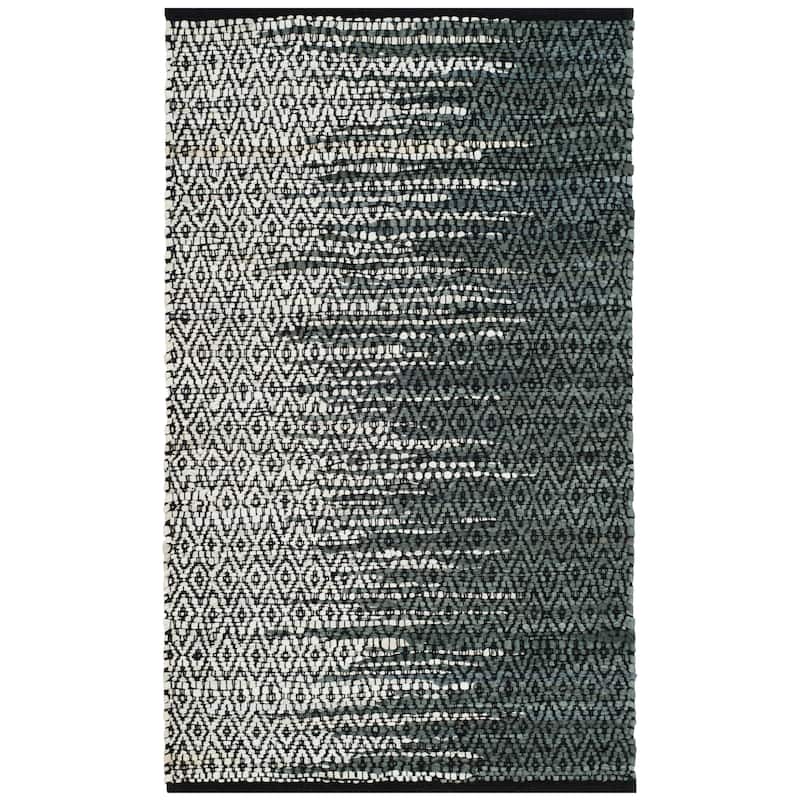 SAFAVIEH Handmade Vintage Boho Leather Denita Modern Stripe Leather - 2' x 3' - Light Grey/Charcoal - Runner/Rectangle