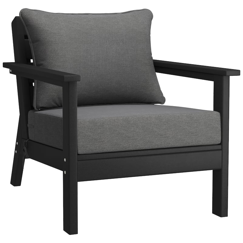 Birchwood All Weather HDPE Outdoor Patio Deep Seating Black Club Chair With Cushions (1-Piece)