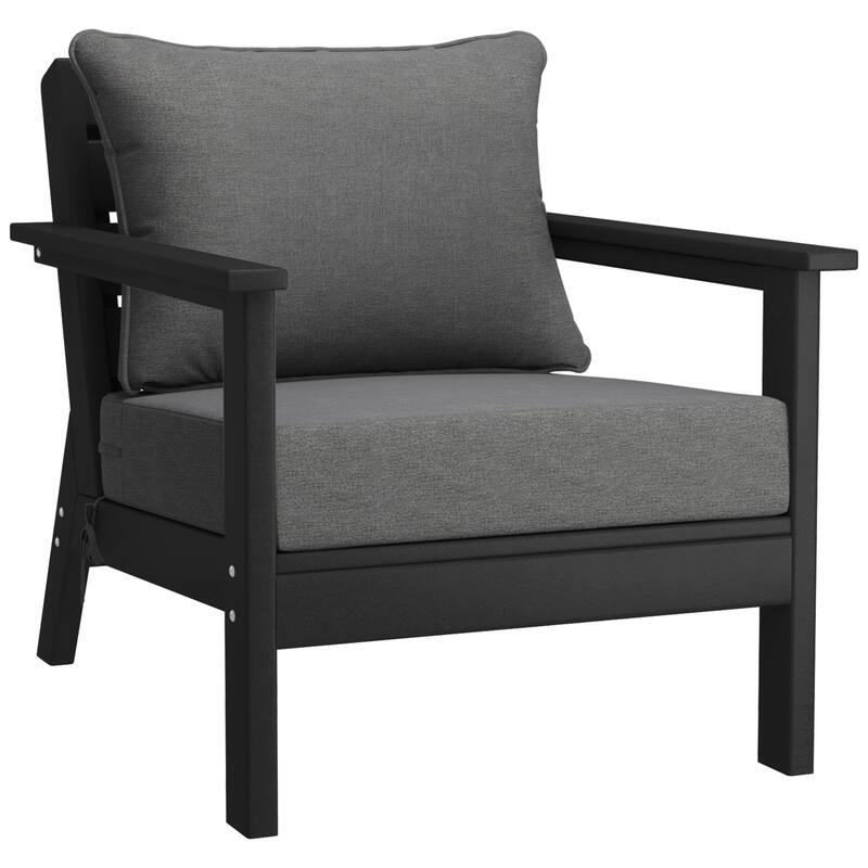 Birchwood All Weather HDPE Outdoor Patio Black Deep Seating Conversation Set (6-Piece Set)