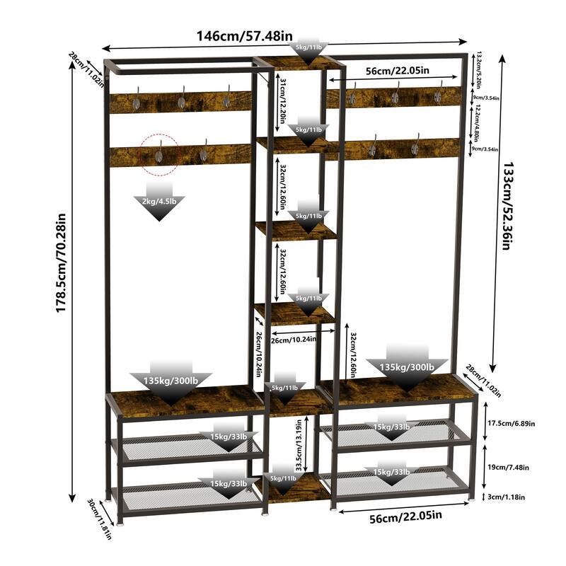 Versatile Coat Rack with Shoe Rack Hooks for Living Room, Bedroom Use