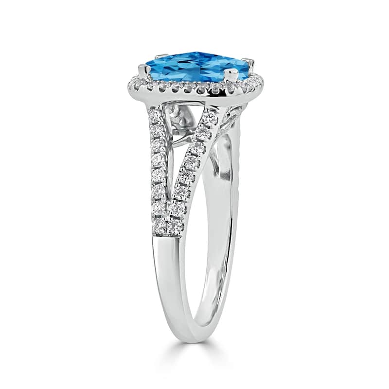 Auriya 1 5/8ct Cushion-cut Swiss Blue Topaz and Halo Diamond Engagement Ring 3/8cttw 14K Gold