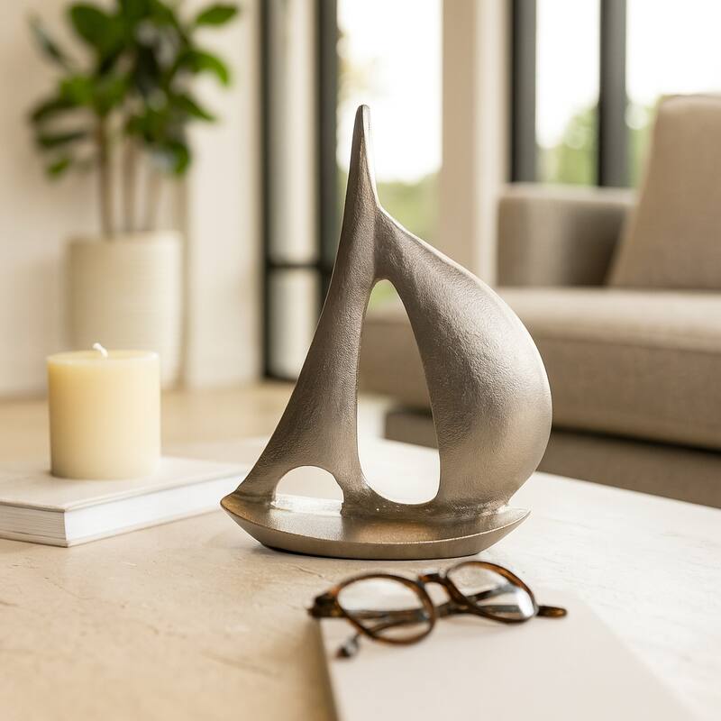 Aluminum Sculptures Modern Coastal Sailboat Design - 18" Silver - 14.75" x 3.75" x 18"