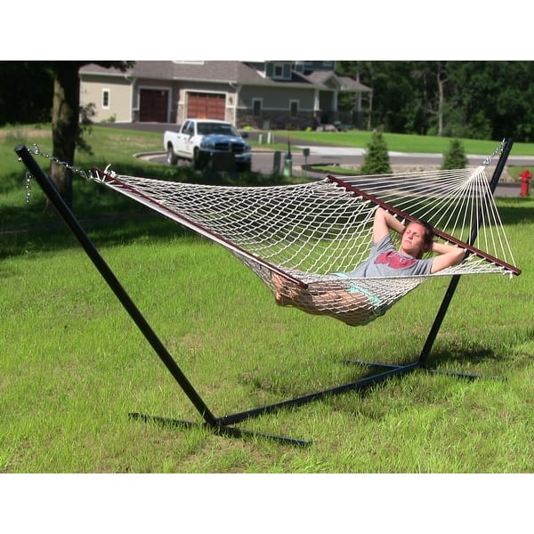 Sunnydaze 2Person Cotton Spreader Bar Rope Hammock with 15Foot Stand