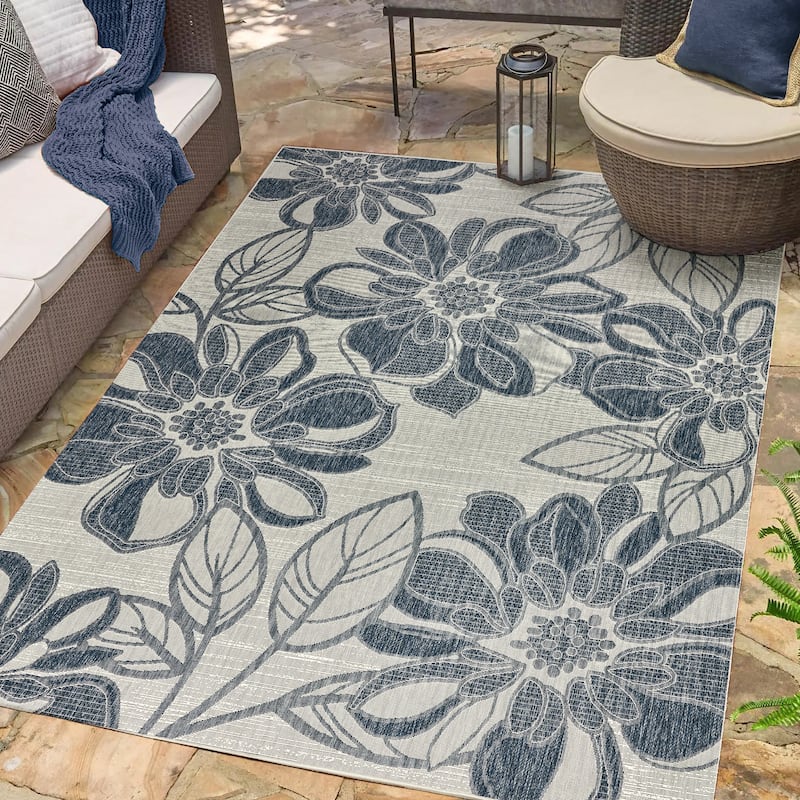 Gertmenian Tropea Woodbury Bold Floral Casual Easy Care Flatweave Indoor/ Outdoor Area Rug - 5' 3" x 7' - Navy - Rectangle