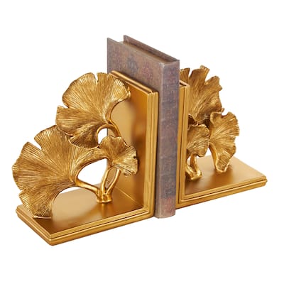 Polystone Tree Ginkgo Decorative Bookends - Set of 2 Gold - Roche River Decor