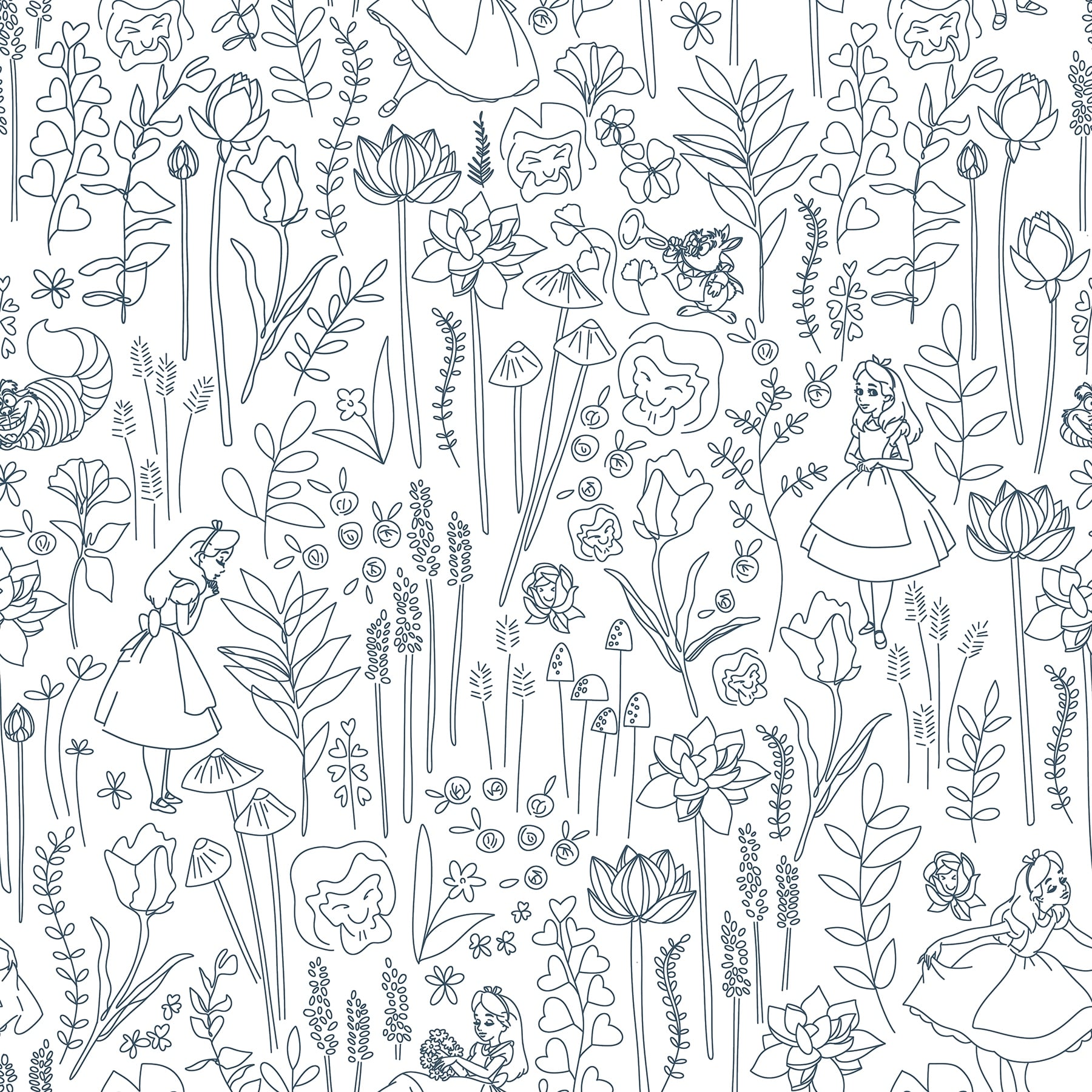 Disney Alice in Wonderland Navy Garden Peel and Stick Wallpaper by RoomMates