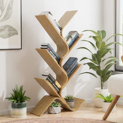 Furniture of America Asher Contemporary Natural Bamboo 6-Tier Curved Design Tree Bookshelf