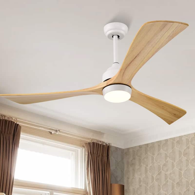 52" Ceiling Fan with Lights Remote Control,Quiet DC Motor 6 Speed Levels,Reversible Blades, for Patio Living Room, Bedroom - Whtie with Wood