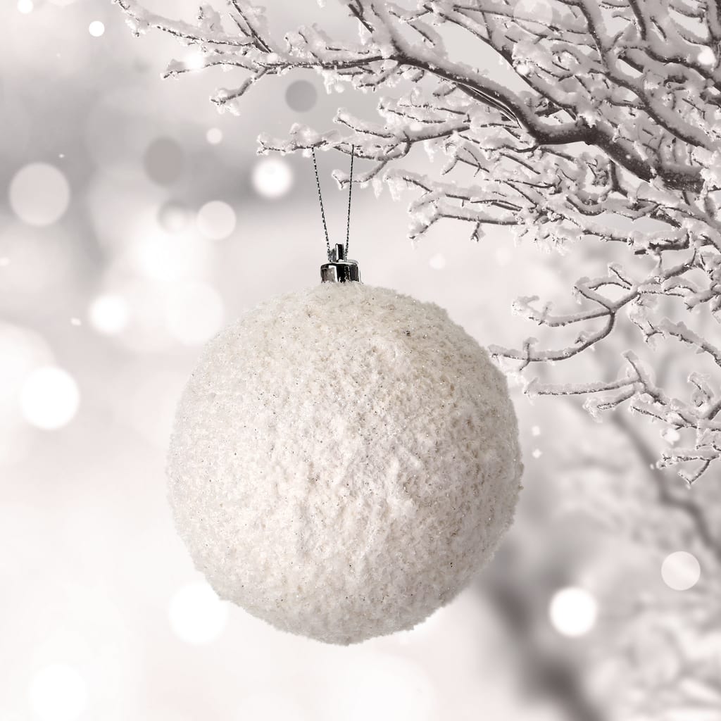 4" Frosted Texture Snowball Ornament Set of 6