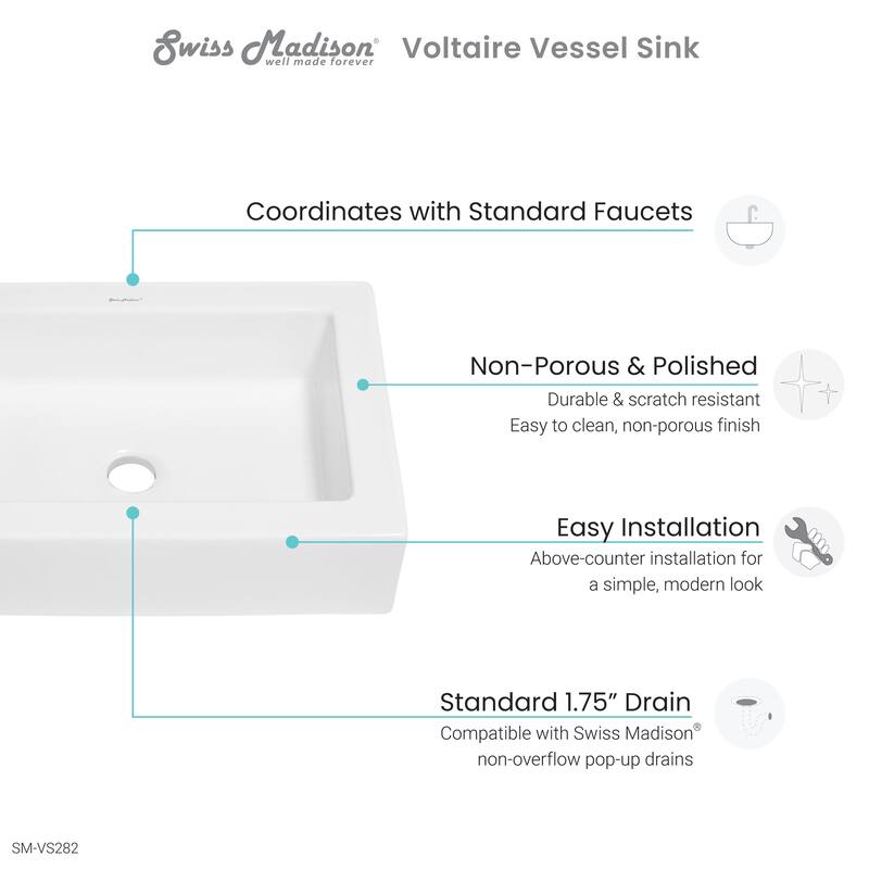 Swiss Madison Voltaire® Rectangular Ceramic Bathroom Vessel Sink