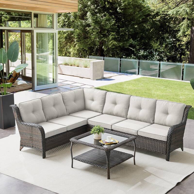Gymojoy 6-seats L-Shaped Outdoor Corner Sectional Sofa Couch Conversation Set