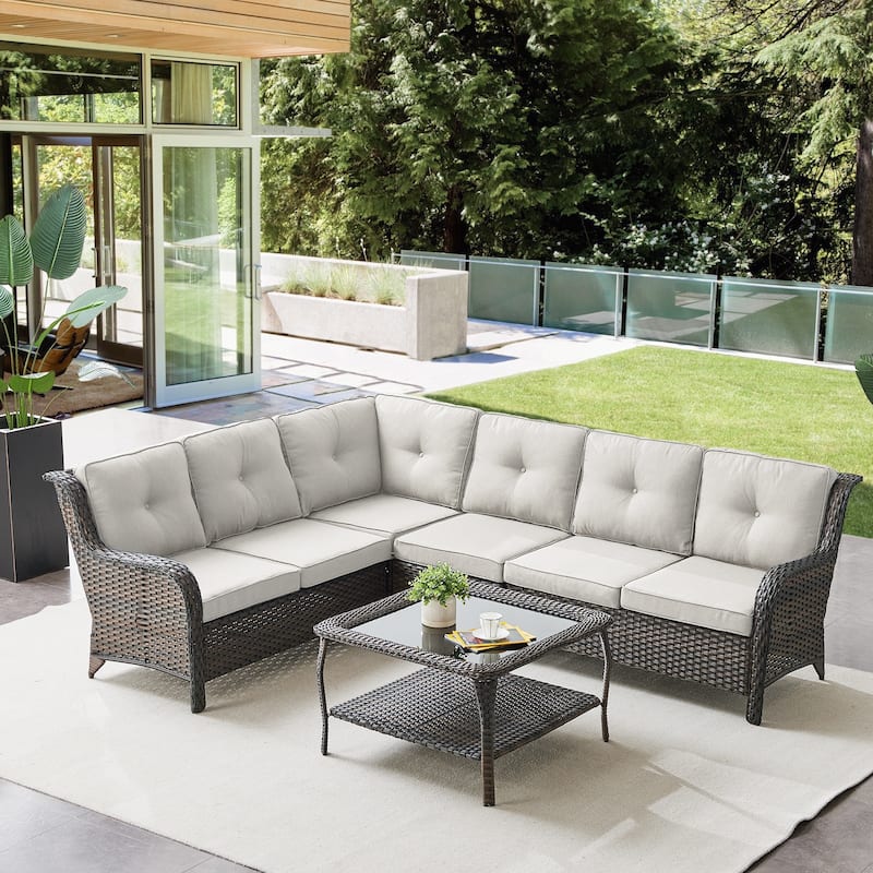 Pocassy Outdoor Sectional Sofa with Coffee Table