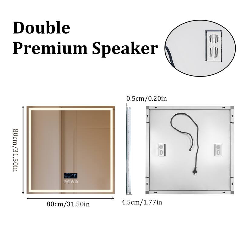 Smart LED Illuminated Fog-free Large Bathroom Mirror with Bluetooth Speakers, Digital Display