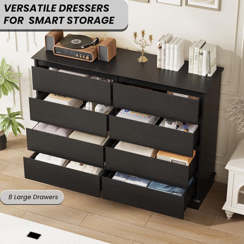 8 Drawer Dressers for Bedroom, Wooden Chest of Drawers with Deep Drawers, Large Double Dresser