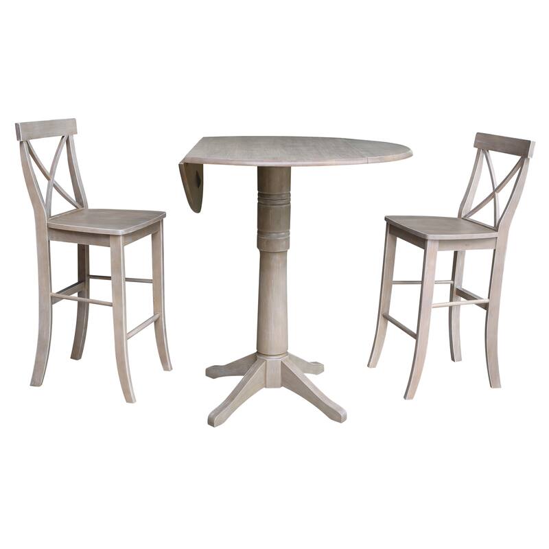 42 in. Round Dual Drop Leaf Bar Height Dining Table with 2 X-back Stools - 3 Piece Set