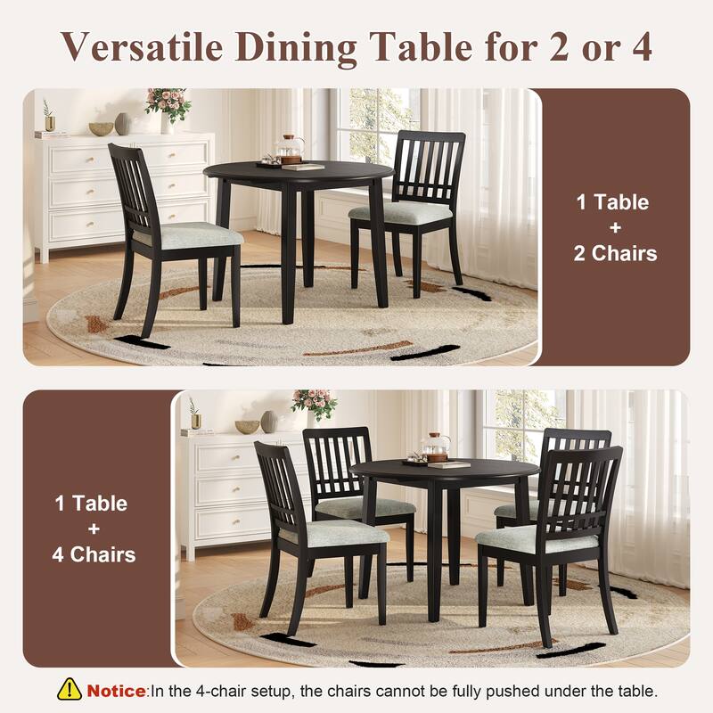 3-Piece Round Dining Table Set for 2 People, 1 Folding Wood Dining Table + 2 Upholstered Chairs, for Small Apartments