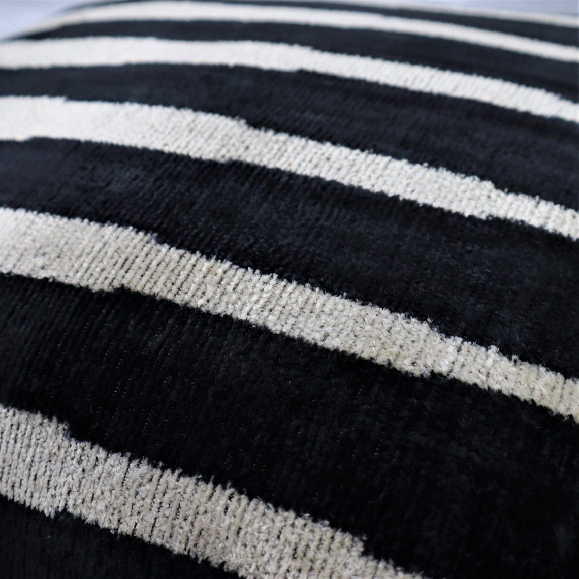 Handmade Modern Throw Pillows with Insert Black White Velvet 16x16 in - Black/White