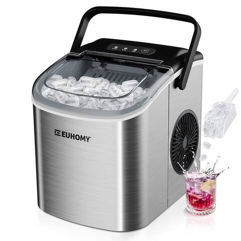 EUHOMY Countertop Ice Maker Machine with Handle (Silver)