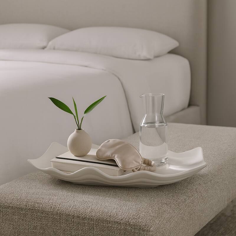 Wavy Porcelain Oversized Decorative Tray - Ivory, 20" - 20.0"