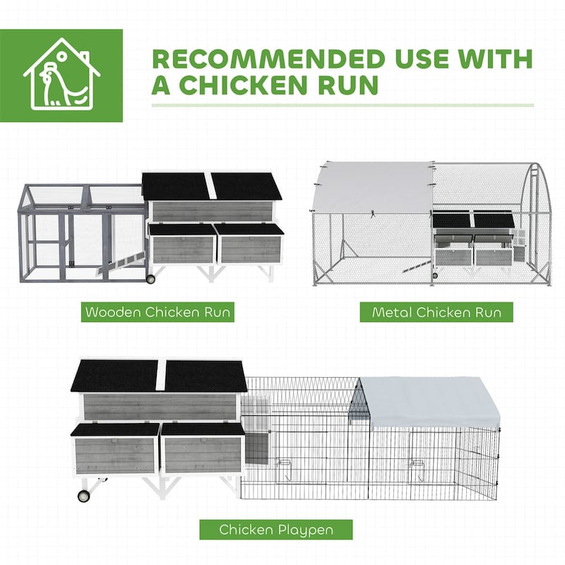 Large Wooden Chicken Coop with 2 Nesting Boxes, Wheels and Ramp - 59.1" W × 53.1" D × 48.2" H